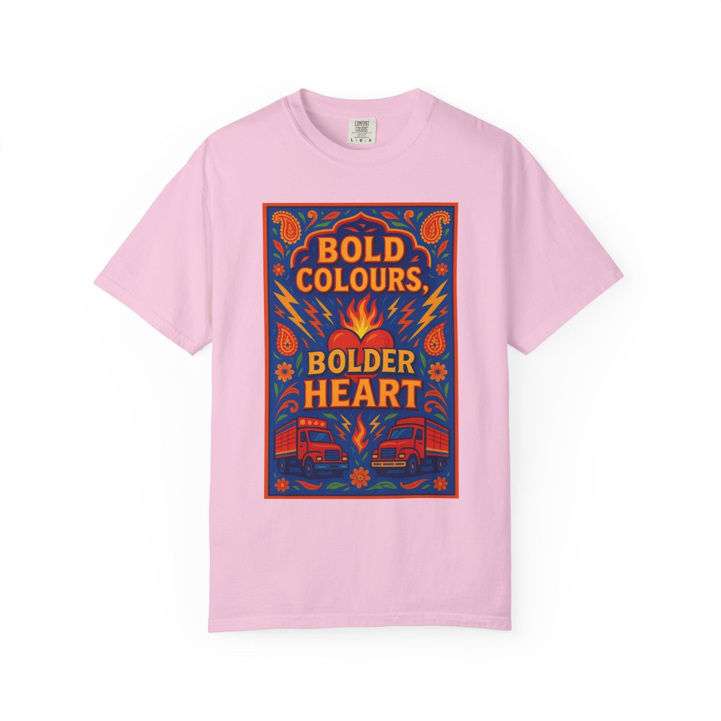 Bold Colors Bolder Heart T-Shirt, Vibrant Apparel, Artistic Tee, Casual Wear, Gift for Art Lovers, Statement Shirt