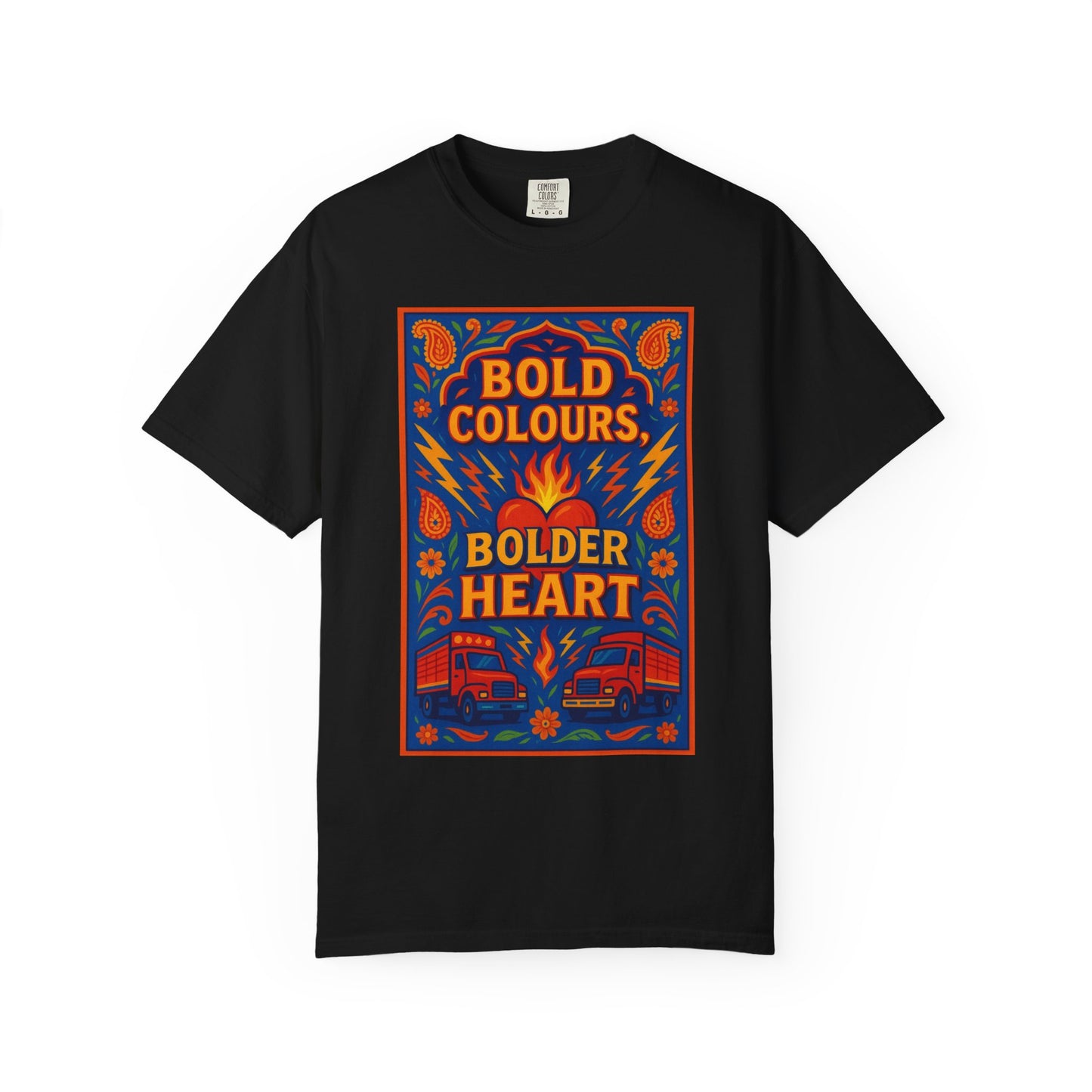 Bold Colors Bolder Heart T-Shirt, Vibrant Apparel, Artistic Tee, Casual Wear, Gift for Art Lovers, Statement Shirt