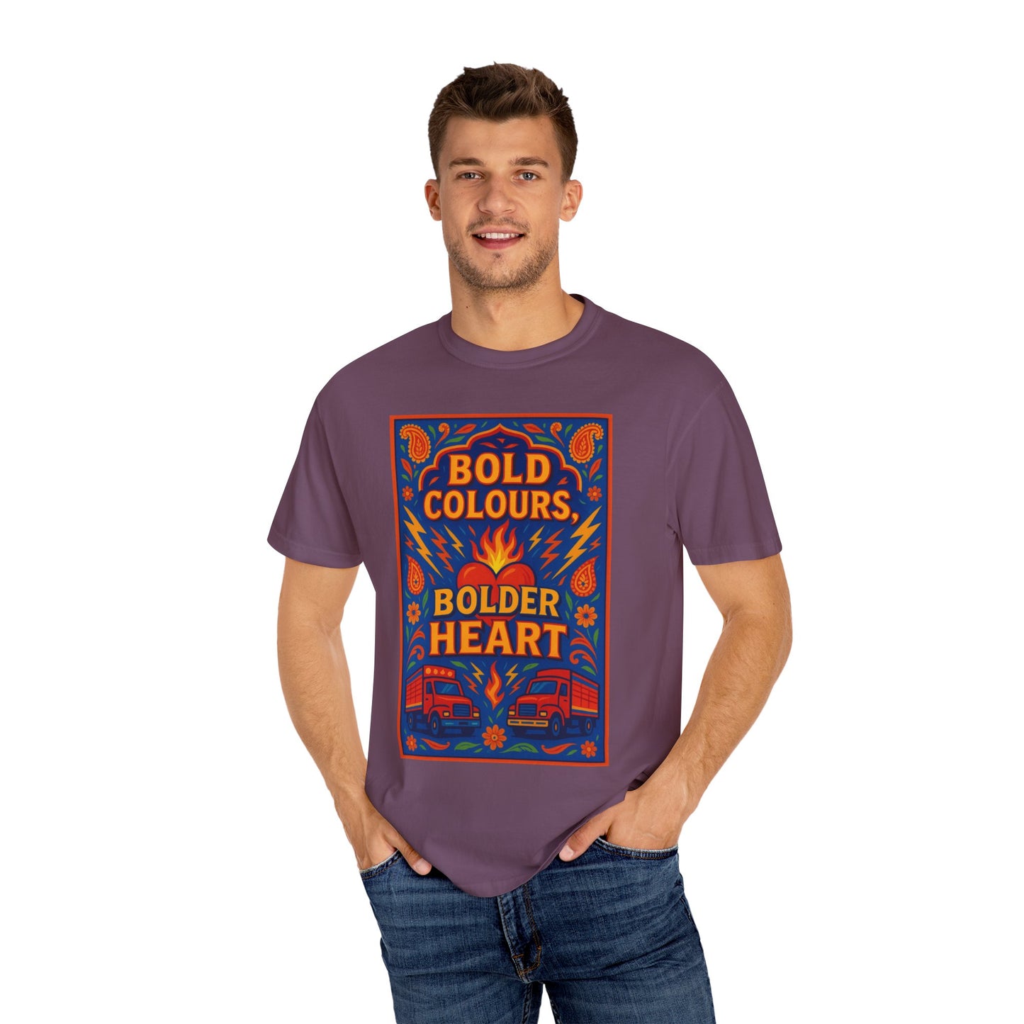 Bold Colors Bolder Heart T-Shirt, Vibrant Apparel, Artistic Tee, Casual Wear, Gift for Art Lovers, Statement Shirt