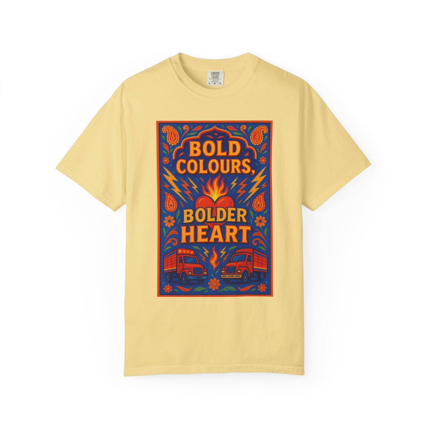 Bold Colors Bolder Heart T-Shirt, Vibrant Apparel, Artistic Tee, Casual Wear, Gift for Art Lovers, Statement Shirt