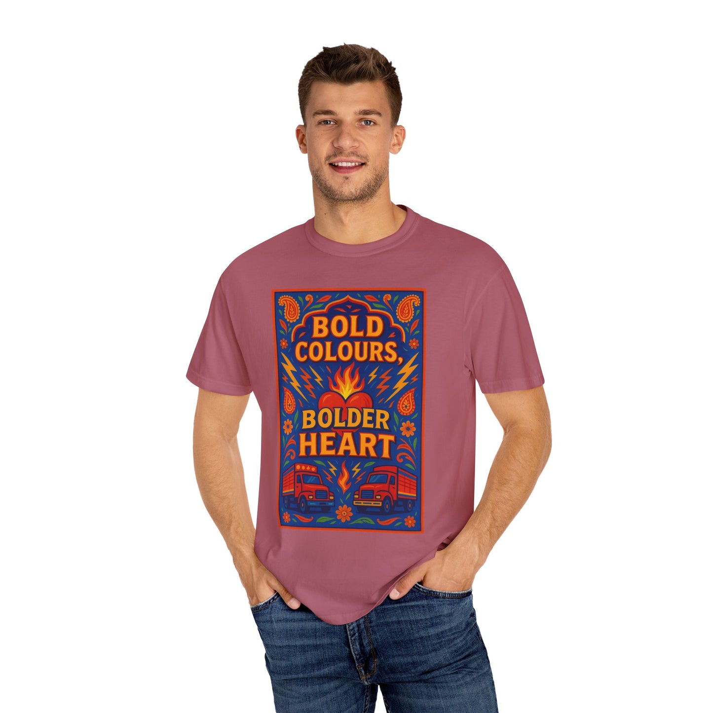 Bold Colors Bolder Heart T-Shirt, Vibrant Apparel, Artistic Tee, Casual Wear, Gift for Art Lovers, Statement Shirt