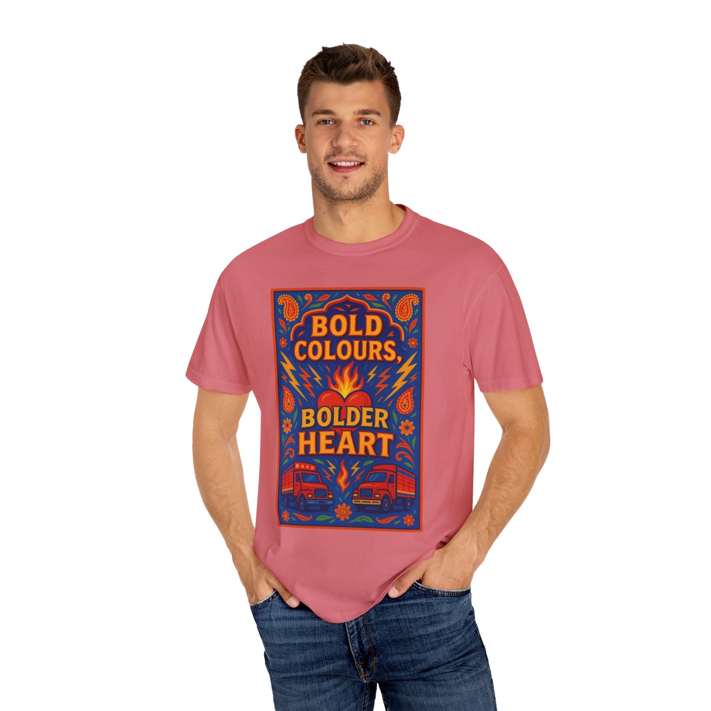 Bold Colors Bolder Heart T-Shirt, Vibrant Apparel, Artistic Tee, Casual Wear, Gift for Art Lovers, Statement Shirt