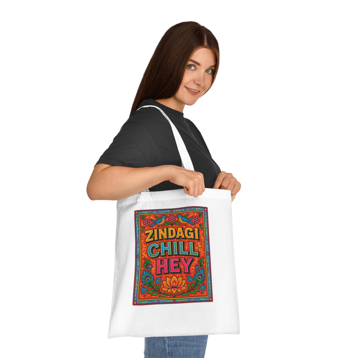 Zindagi Chill Hey Cotton Tote Bag, Eco-Friendly Shopping Bag, Boho Gift,Reusable Grocery Tote, Motivational Design Accessory