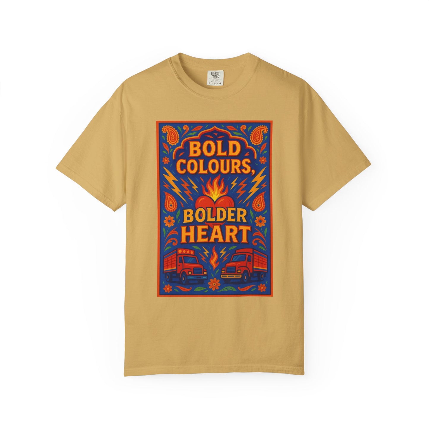 Bold Colors Bolder Heart T-Shirt, Vibrant Apparel, Artistic Tee, Casual Wear, Gift for Art Lovers, Statement Shirt