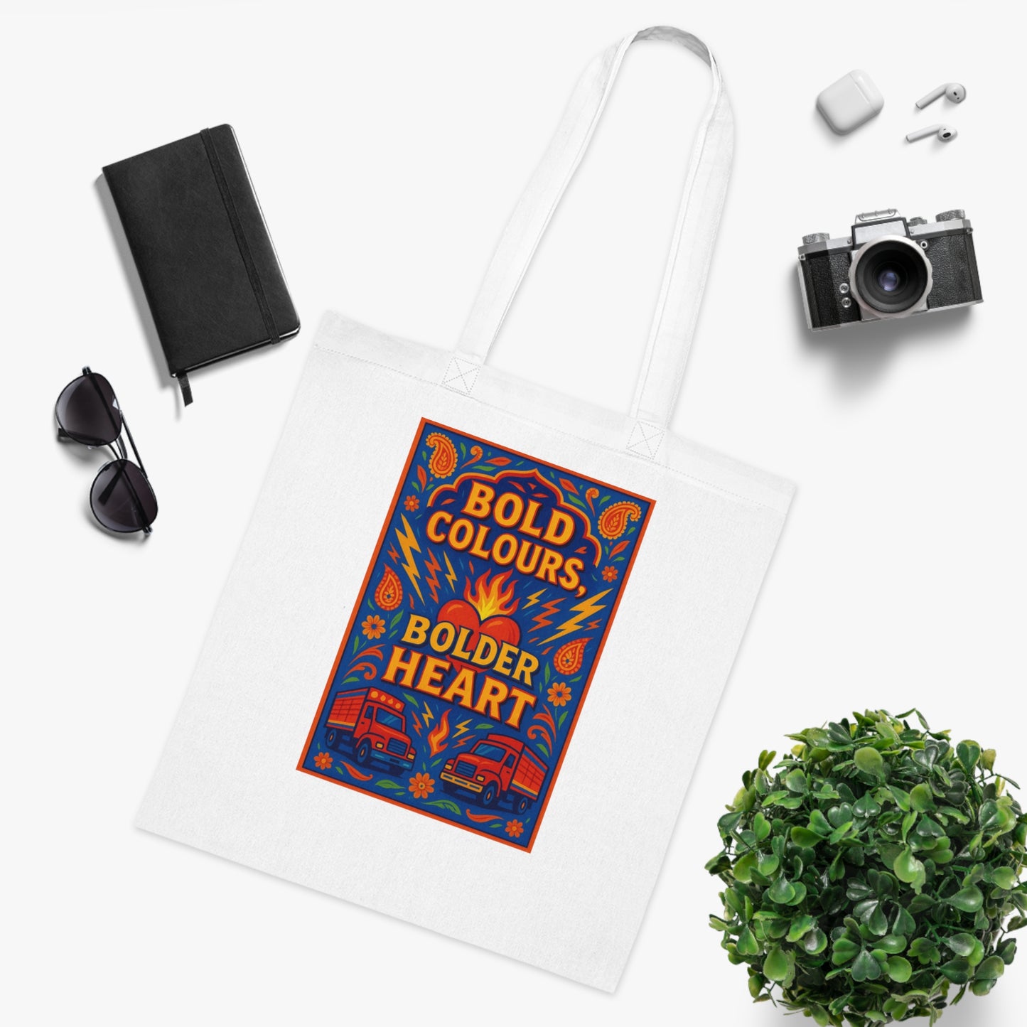 Bold Colours Bolder Heart Cotton Tote Bag, Eco-Friendly Shopping Bag, Reusable Grocery Tote, Gift for Art Lovers, Travel Bag
