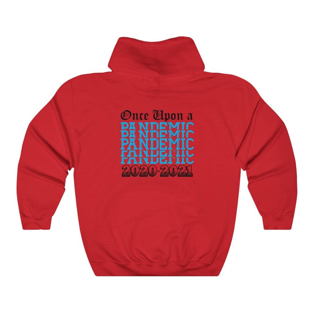 Unisex fit shown, Once Upon a Pandemic Hooded Sweatshirt on male and female models