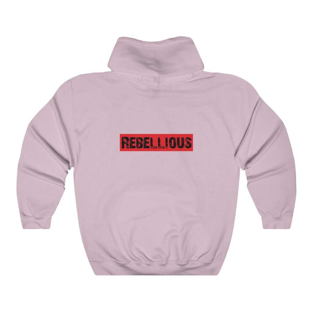 Lifestyle image, outdoor model in Rebelleious Hooded Sweatshirt