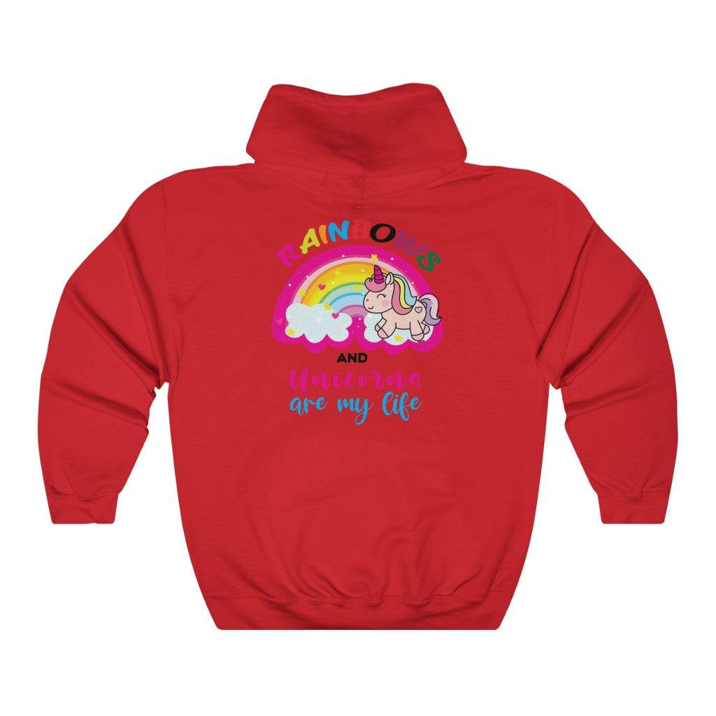 Rainbows Hooded Sweatshirt colorful graphic closeup