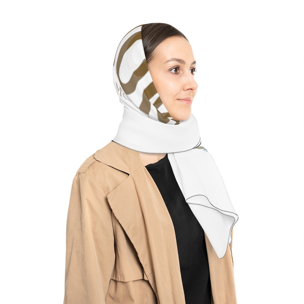 Woman wearing light and airy poly scarf made of polyester voile and chiffon