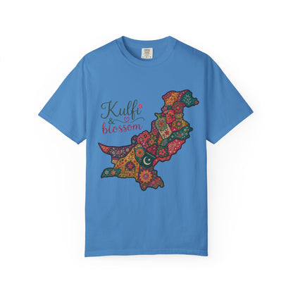 Pakistan Map Floral T‑Shirt — "Kulfi & Blossom" Colorful Paisley Design