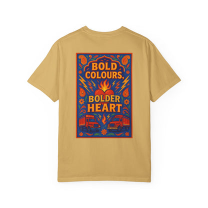 Bold Colors Bolder Heart T-Shirt, Vibrant Apparel, Artistic Tee, Casual Wear, Gift for Art Lovers, Statement Shirt