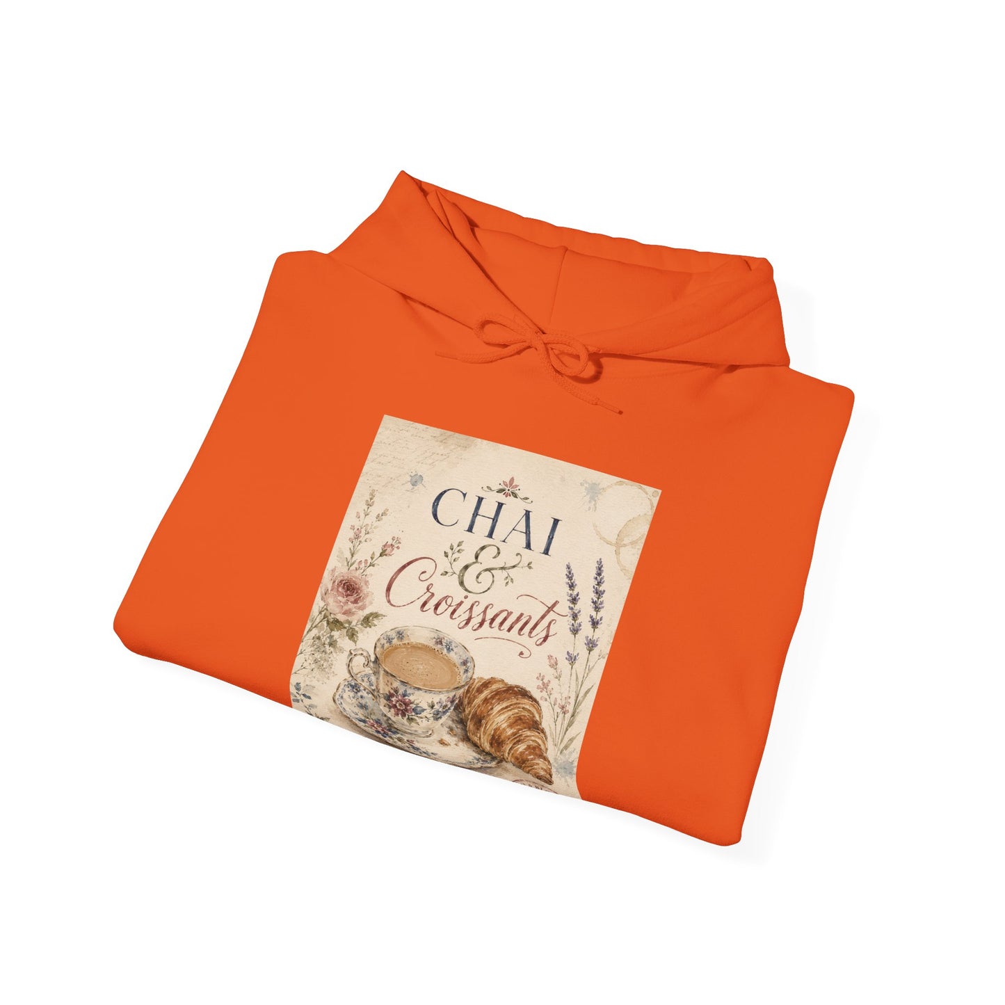 Chai & Croissants Hoodie — Vintage Café Tea and Pastries Sweatshirt