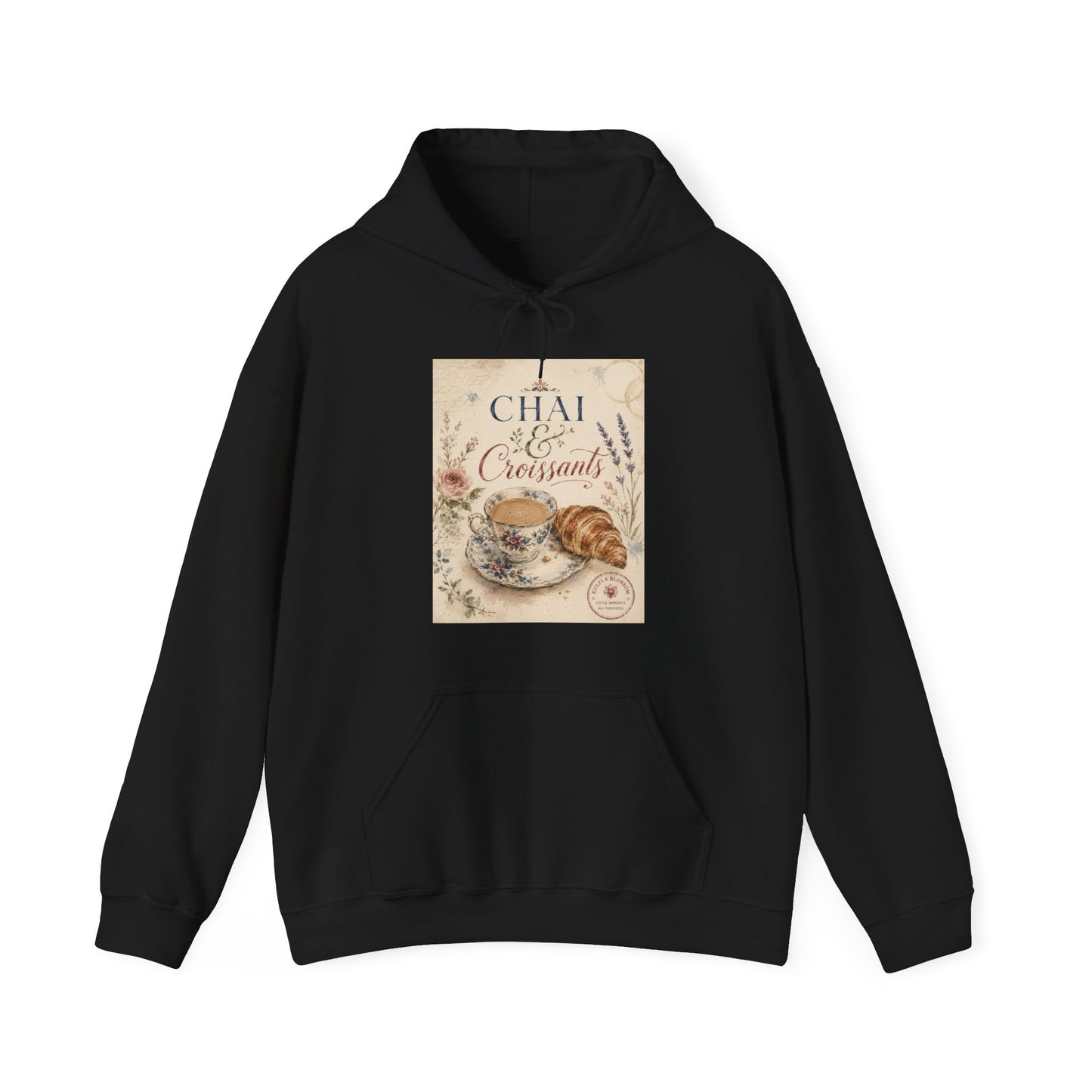 Chai & Croissants Hoodie — Vintage Café Tea and Pastries Sweatshirt