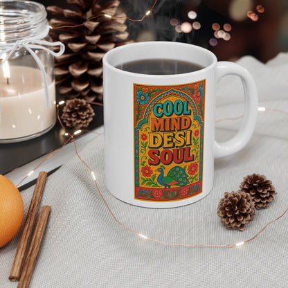 Cool Mind Desi Soul, Boho Coffee Cup, Indian Art Mug, Gift for Tea Lovers, Vibrant Kitchen Décor