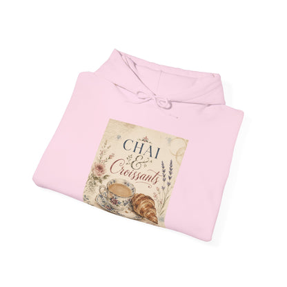 Chai & Croissants Hoodie — Vintage Café Tea and Pastries Sweatshirt