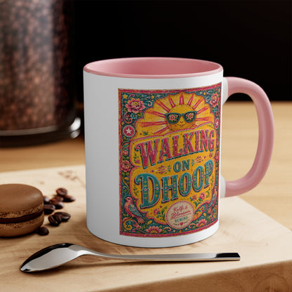 Walking on Dhoop Accent Mug — Bright Retro Sun Graphic Coffee Cup