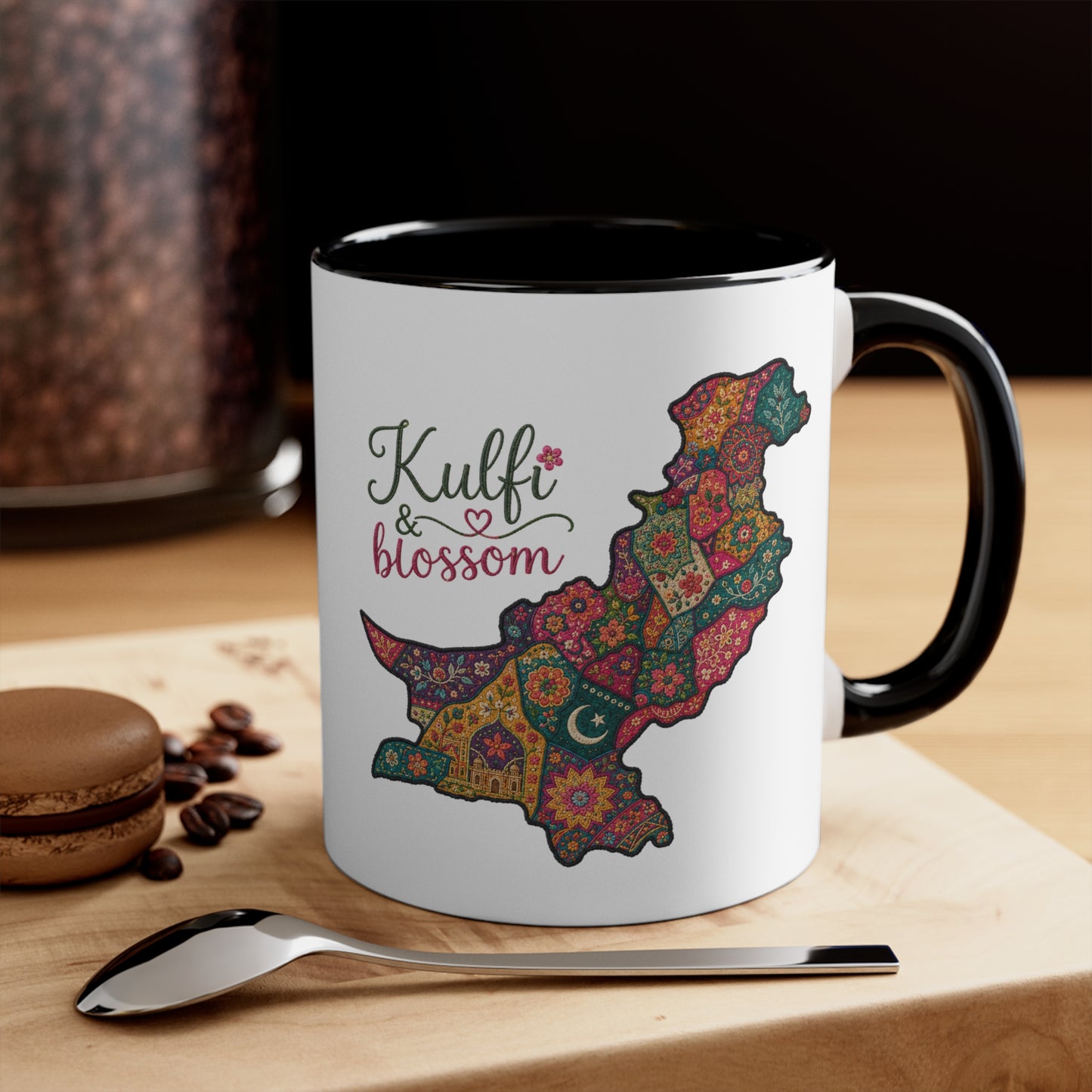 Pakistan Floral Map Accent Mug — “Kulfi & Blossom” Colorful Ethnic Tea Coffee Cup