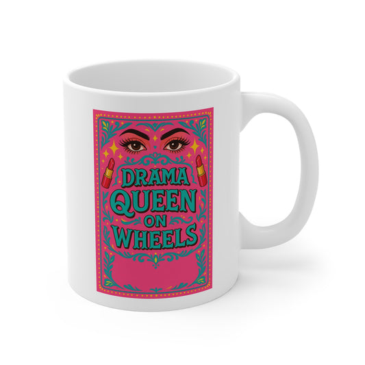 Drama Queen on Wheels Mug, Colorful Coffee Mug, Funny Gift for Queens, Vintage Style Drinking Cup, Unique Mug for Birthdays