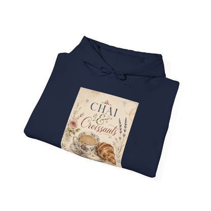 Chai & Croissants Hoodie — Vintage Café Tea and Pastries Sweatshirt