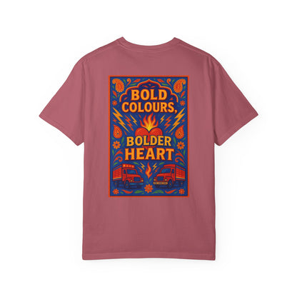 Bold Colors Bolder Heart T-Shirt, Vibrant Apparel, Artistic Tee, Casual Wear, Gift for Art Lovers, Statement Shirt