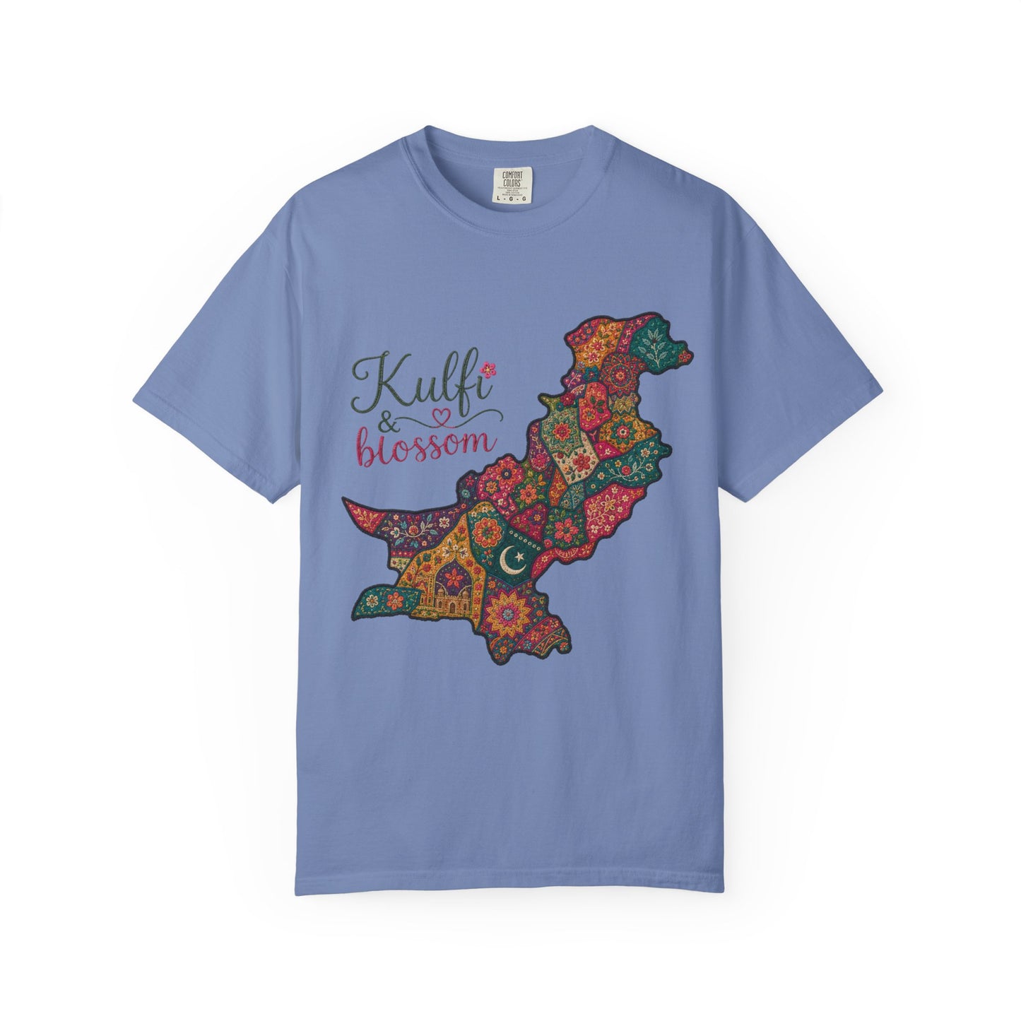 Pakistan Map Floral T‑Shirt — "Kulfi & Blossom" Colorful Paisley Design