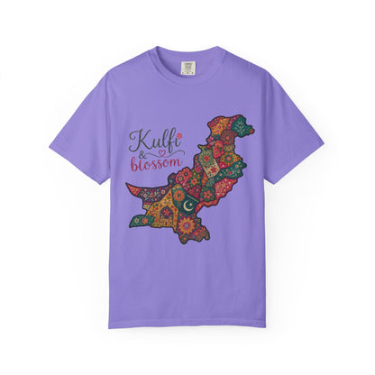Pakistan Map Floral T‑Shirt — "Kulfi & Blossom" Colorful Paisley Design