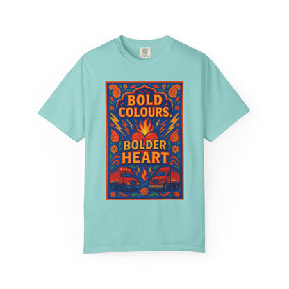Bold Colors Bolder Heart T-Shirt, Vibrant Apparel, Artistic Tee, Casual Wear, Gift for Art Lovers, Statement Shirt