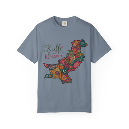 Pakistan Map Floral T‑Shirt — "Kulfi & Blossom" Colorful Paisley Design