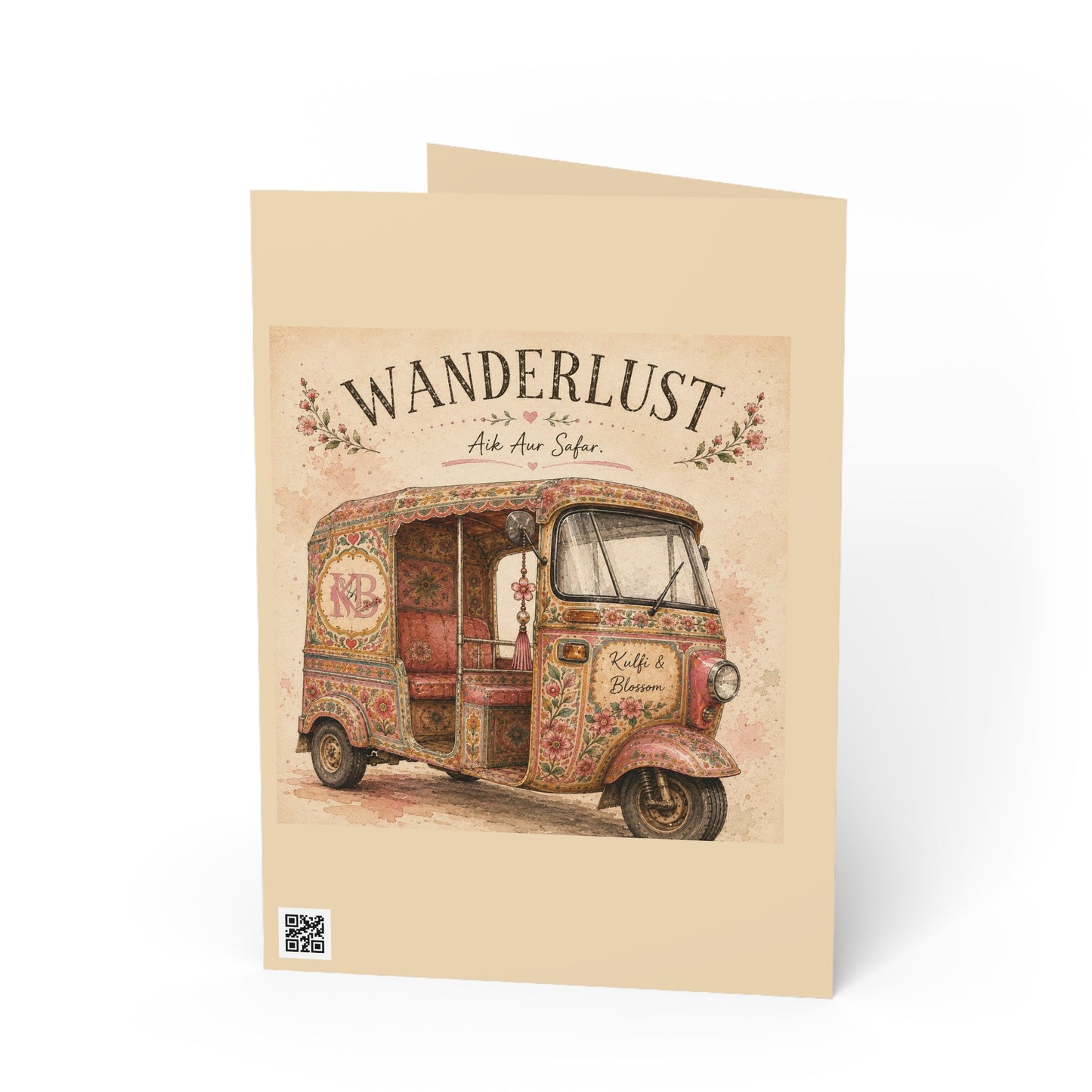 Wanderlust Tuk Tuk Greeting Card — Vintage Boho Travel Note Card