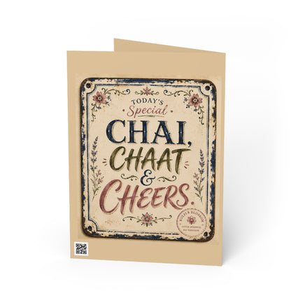 Chai, Chaat & Cheers Greeting Card — Vintage Tea Party Invitation