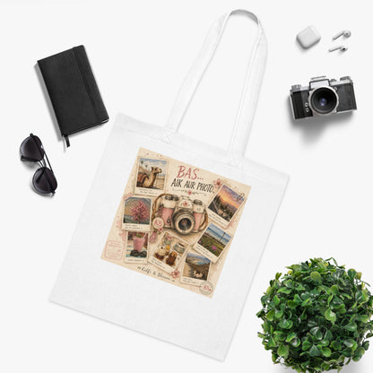 Vintage Travel Camera Tote Bag - "Pack, Aim, Protect" Photo Collage Cotton Tote