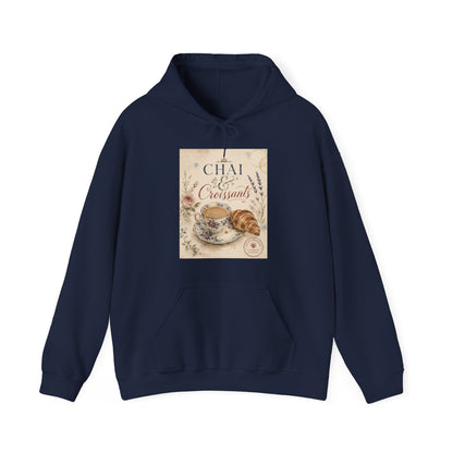 Chai & Croissants Hoodie — Vintage Café Tea and Pastries Sweatshirt
