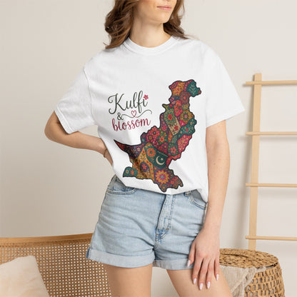 Pakistan Map Floral T‑Shirt — "Kulfi & Blossom" Colorful Paisley Design