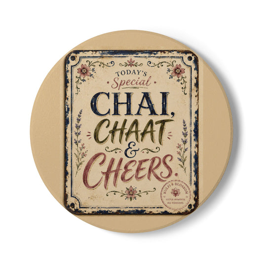 Ceramic Coaster - "Chai, Chaat & Cheers" Vintage Tea Time Coaster