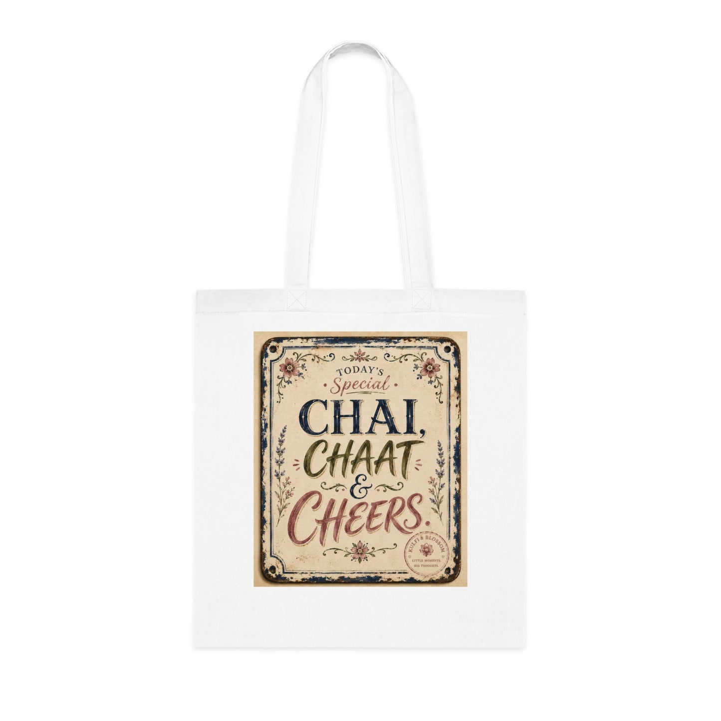 Chai, Chaat & Cheers Cotton Tote — Vintage Indian Street Food Market Bag