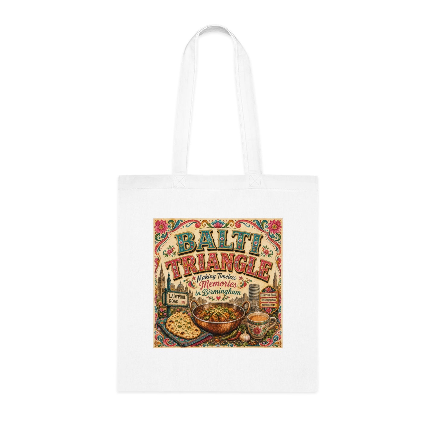 Bali Triangle Vintage Kitchen Cotton Tote — Retro Food & Tea Market Design