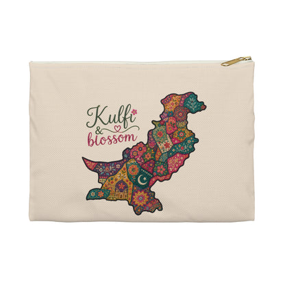 Pakistan Floral Map Accessory Pouch — "Kulfi & Blossom" Zipper Bag