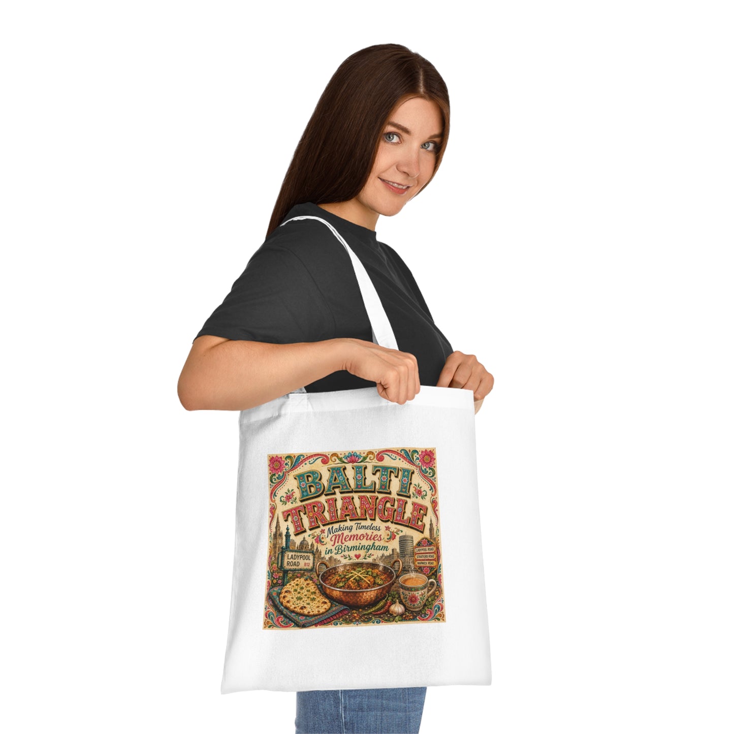 Bali Triangle Vintage Kitchen Cotton Tote — Retro Food & Tea Market Design