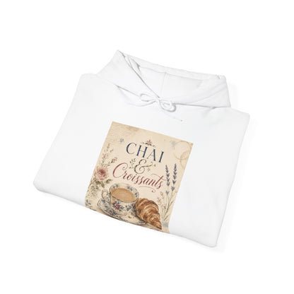 Chai & Croissants Hoodie — Vintage Café Tea and Pastries Sweatshirt
