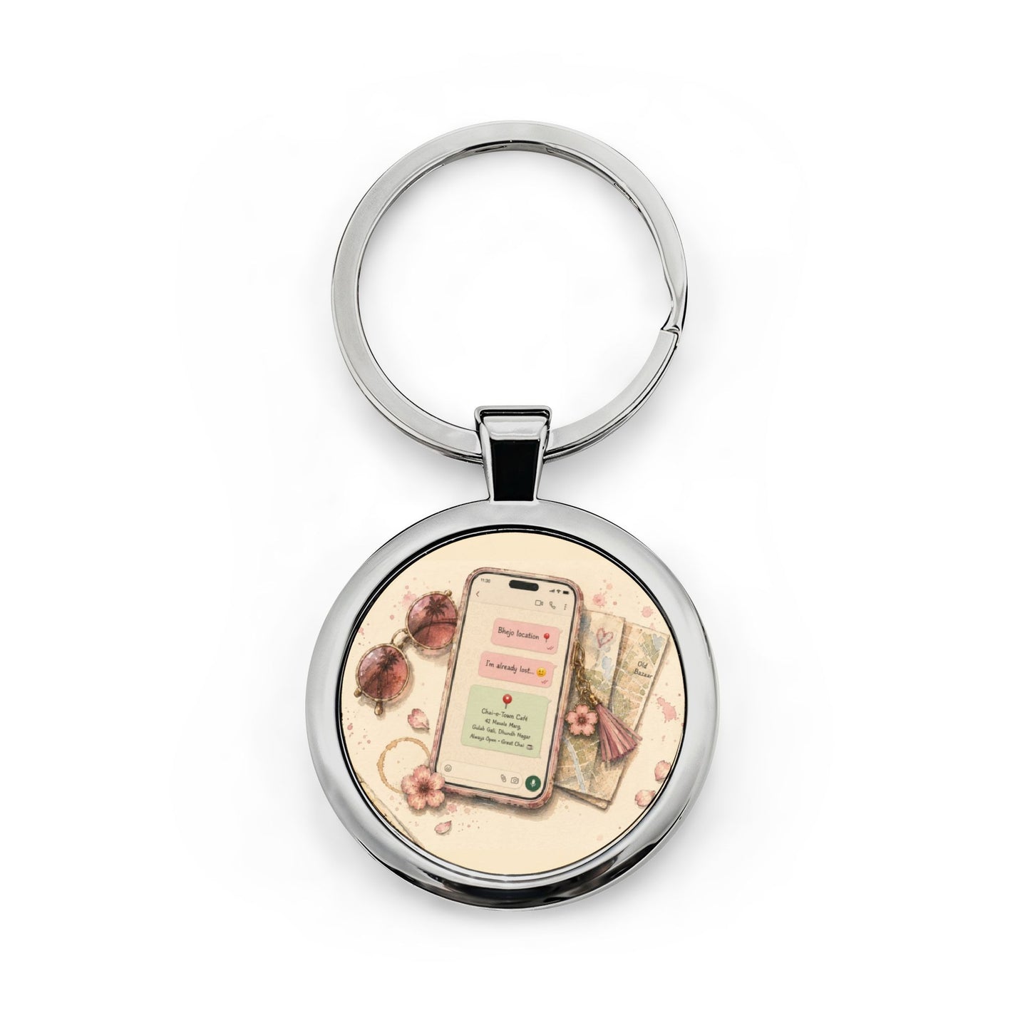 Bhejo Location Stainless Steel Round Keychain