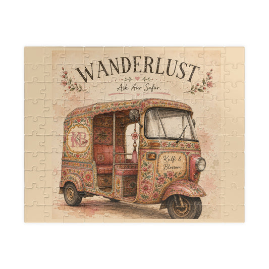 Wanderlust Vintage Travel Puzzle — Floral Retro Tuk-Tuk Jigsaw (Multiple Piece Counts)