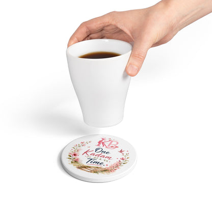 Ceramic Coaster — "One Kadam at a Time" Inspirational Floral Drink Coaster