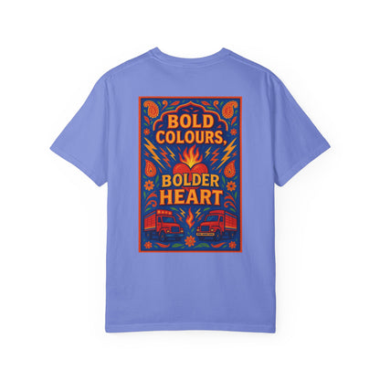Bold Colors Bolder Heart T-Shirt, Vibrant Apparel, Artistic Tee, Casual Wear, Gift for Art Lovers, Statement Shirt