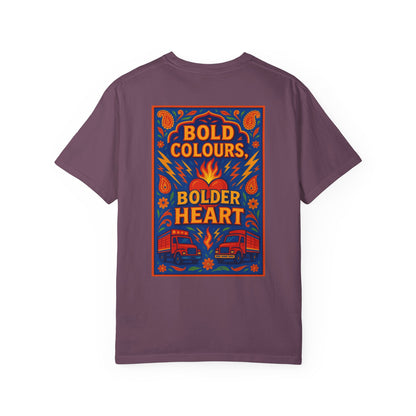 Bold Colors Bolder Heart T-Shirt, Vibrant Apparel, Artistic Tee, Casual Wear, Gift for Art Lovers, Statement Shirt