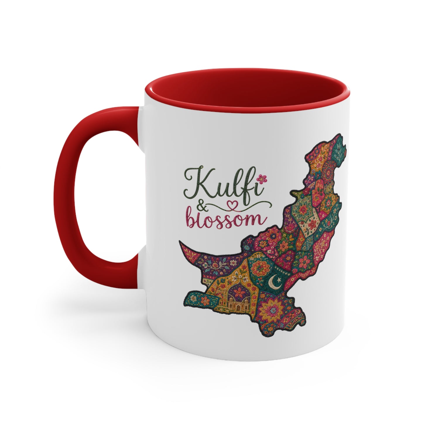 Pakistan Floral Map Accent Mug — “Kulfi & Blossom” Colorful Ethnic Tea Coffee Cup