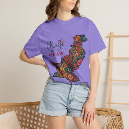 Pakistan Map Floral T‑Shirt — "Kulfi & Blossom" Colorful Paisley Design