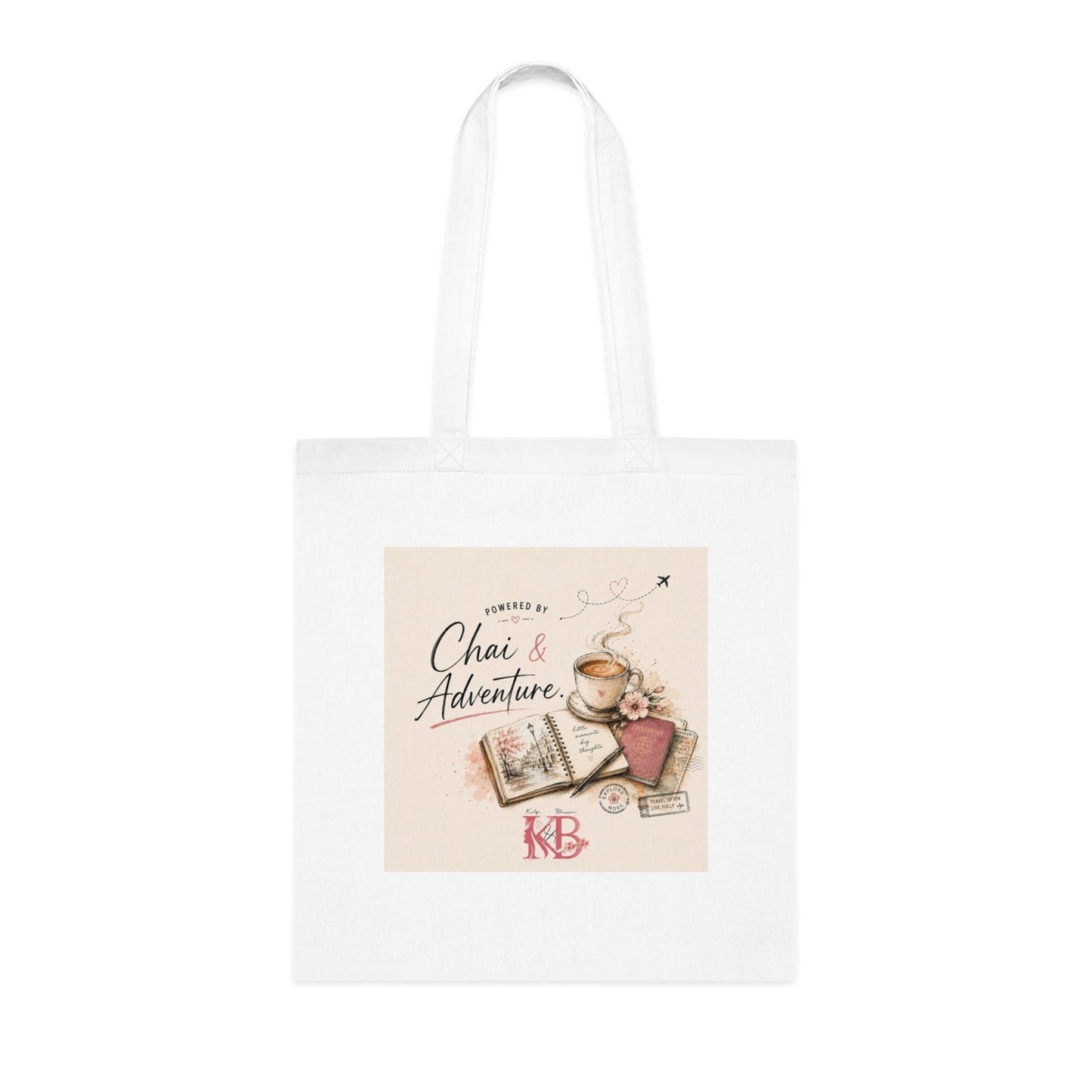 Chai & Adventure Cotton Tote Bag — Travel Journal Tea Lover Tote