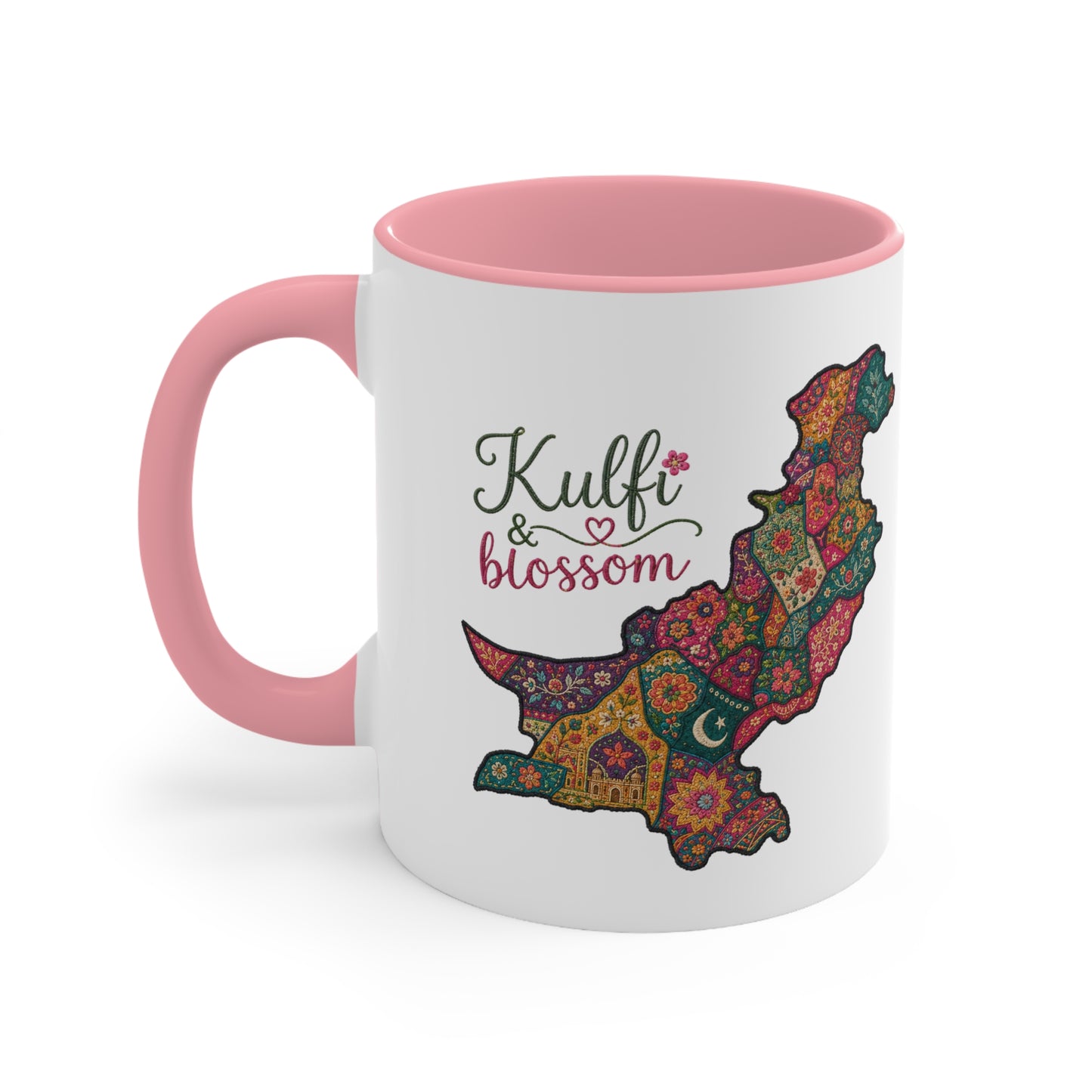 Pakistan Floral Map Accent Mug — “Kulfi & Blossom” Colorful Ethnic Tea Coffee Cup