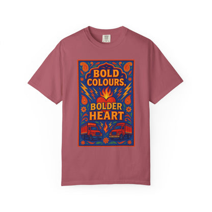 Bold Colors Bolder Heart T-Shirt, Vibrant Apparel, Artistic Tee, Casual Wear, Gift for Art Lovers, Statement Shirt