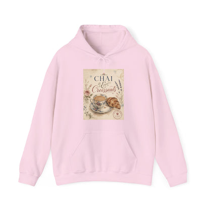 Chai & Croissants Hoodie — Vintage Café Tea and Pastries Sweatshirt